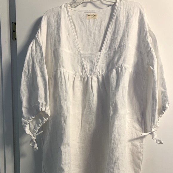 NWT harly jae Paysanne Mini Dress white linen large L XL - Picture 3 of 9